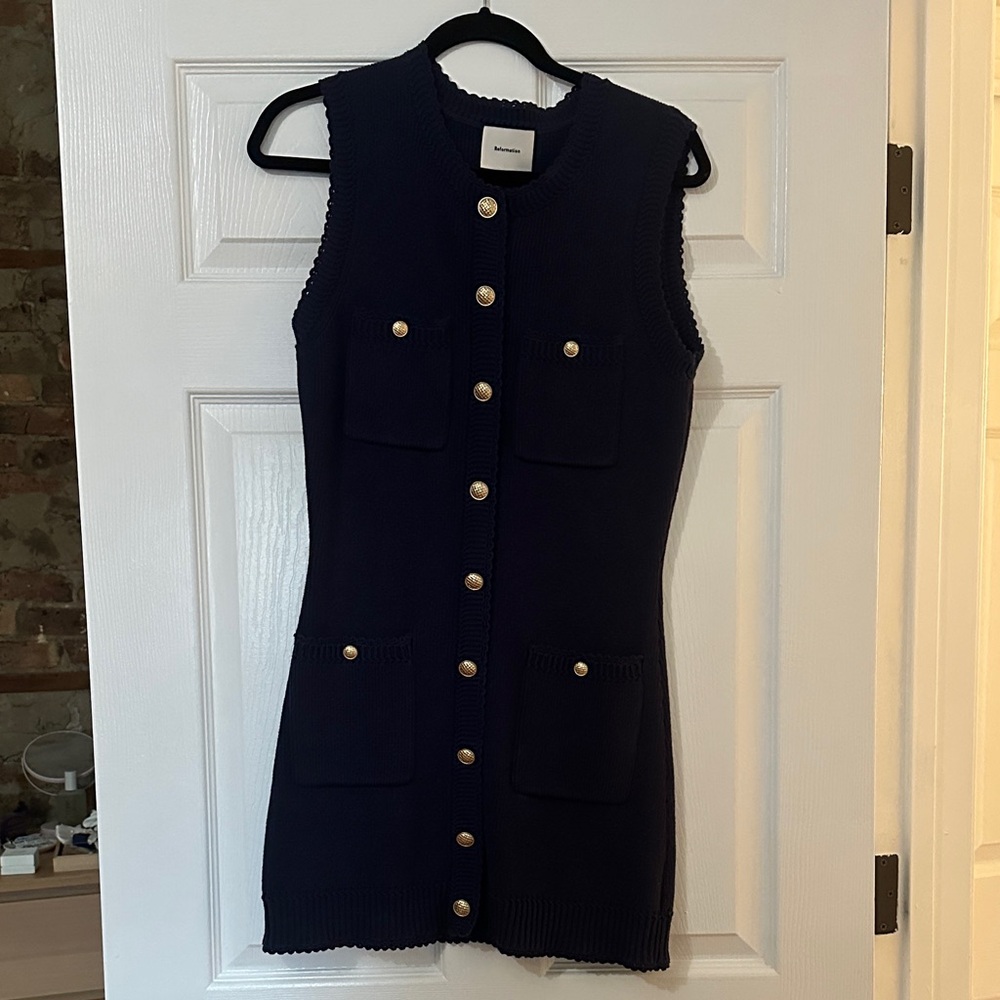 Catalina Reformation Navy Sleeveless Dress with Gold Buttons